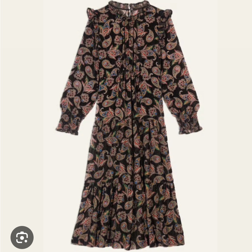 NWT BA&SH Roane dress- black velvet with paisley print.
